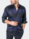 Maceoo Fibonacci Micro Paisley Black Contemporary Fit Button-up Shirt In Blue