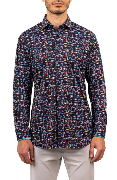 Maceoo Fibonacci Stretch Ascension 3322 Contemporary Fit Button-up Shirt In Black