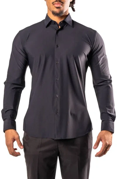 Maceoo Fibonacci Stretcheuroblack Cotton Blend Button-up Shirt In Black