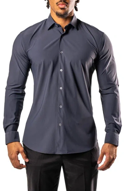 Maceoo Fibonacci Stretcheurodark Grey Cotton Blend Button-up Shirt