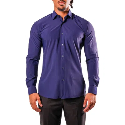 Maceoo Fibonacci Stretcheuronavy Blue Cotton Blend Button-up Shirt