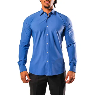 Maceoo Fibonacci Stretcheuroyale Blue Cotton Blend Button-up Shirt