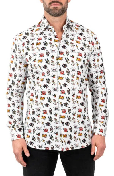 Maceoo Fibonacci Tattoo Contemporary Fit Button-up Shirt In White