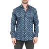 Maceoo Einstein Leaves Micro Print Blue Contemporary Fit Button-up Shirt In Blue