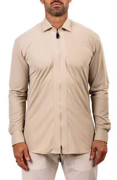 Maceoo Fibzip Marthyr Knit Zip-up Shirt In Blue