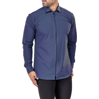 Maceoo Fibzip Marthyr Knit Zip-up Shirt In Blue