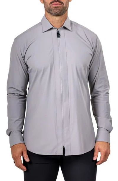 Maceoo Fibzip Marthyr Knit Zip-up Shirt In Gray