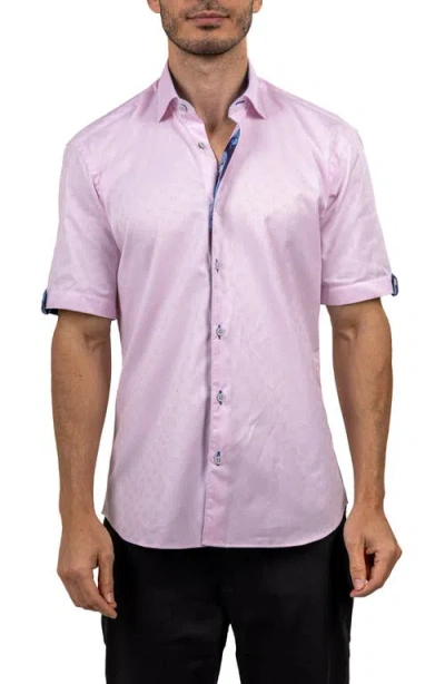 Maceoo Galileo Ascension 0077 Contemporary Fit Short Sleeve Button-up Shirt In Purple