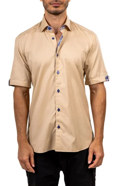 Maceoo Galileo Ascension 0079 Contemporary Fit Short Sleeve Button-up Shirt In Brown