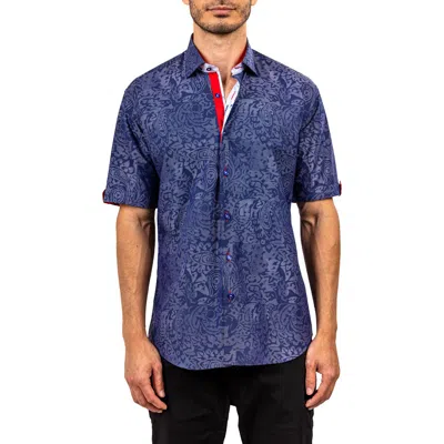 Maceoo Galileo Ascension 0084 Contemporary Fit Short Sleeve Button-up Shirt In Blue