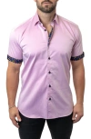 MACEOO GALILEO FLEUR ROSE PINK CONTEMPORARY FIT SHORT SLEEVE BUTTON-UP SHIRT