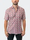 Maceoo Galileo Frenchie Bow Short Sleeve Egyptian Cotton Button-up Shirt In Red