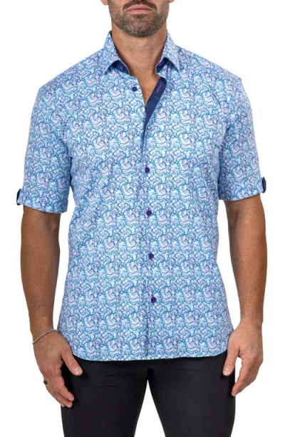 Maceoo Galileo Marthy Short Sleeve Button-up Shirt In Blue