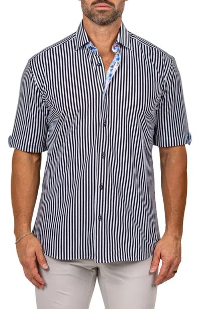Maceoo Galileo Marthy Short Sleeve Button-up Shirt In Blue