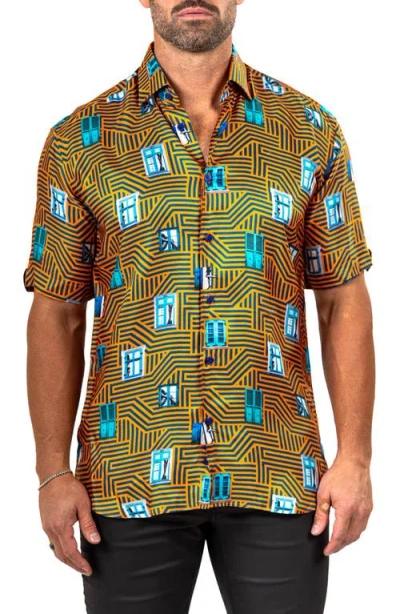 Maceoo Galileo Marthy Short Sleeve Button-up Shirt In Yellow