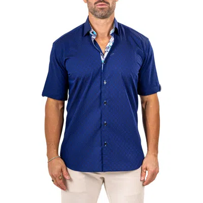 Maceoo Galileo Marthy Short Sleeve Cotton Button-up Shirt In Blue