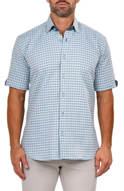 Maceoo Galileo Marthy Short Sleeve Cotton Button-up Shirt In Blue