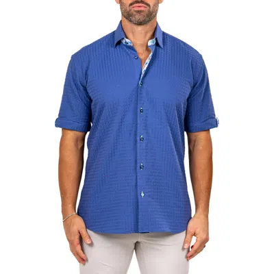 Maceoo Galileo Marthy Short Sleeve Cotton Button-up Shirt In Blue