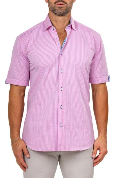Maceoo Galileo Marthy Short Sleeve Cotton Button-up Shirt In Pink