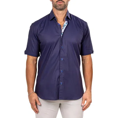 Maceoo Galileo Marty Short Sleeve Cotton Button-up Shirt In Blue