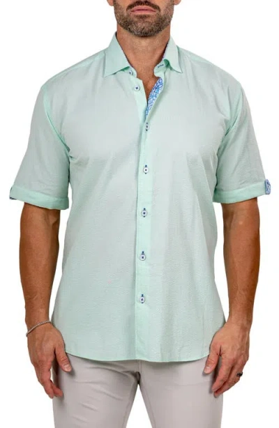 Maceoo Galileo Marty Short Sleeve Cotton Button-up Shirt In Blue