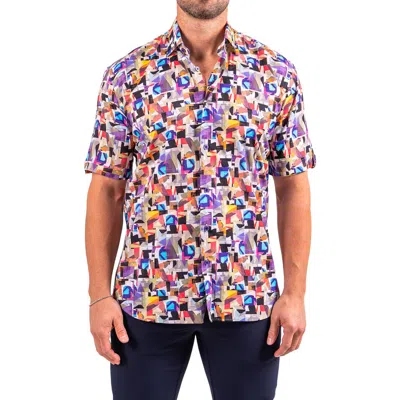 Maceoo Galileo Resistance Abstract Print Short Sleeve Button-up Shirt In White