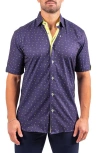 Maceoo Galileo Resistance Shark Print Short Sleeve Button-up Shirt