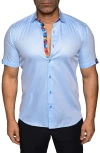 Maceoo Galileo Resistance Short Sleeve Button-up Shirt In Blue