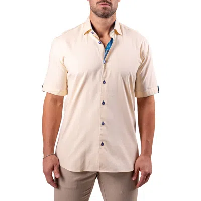 Maceoo Galileo Resistance0122 Yellow Short Sleeve Cotton Button-up Shirt