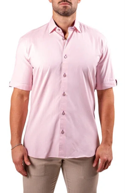 Maceoo Galileo Resistance0123 Pink Short Sleeve Cotton Button-up Shirt