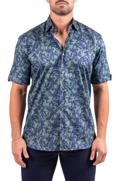 Maceoo Galileo Resistance0302 Green Short Sleeve Cotton Button-up Shirt
