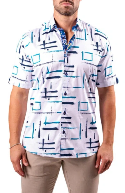 Maceoo Galileo Resistance0319 White Short Sleeve Cotton Button-up Shirt