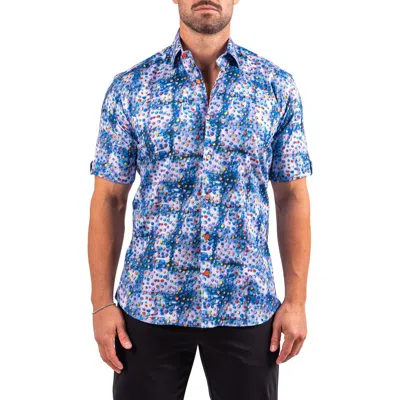 Maceoo Galileo Resistance0330 Blue Short Sleeve Cotton Button-up Shirt