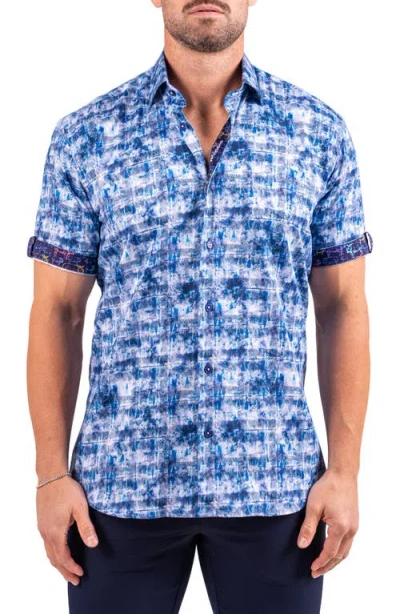 Maceoo Galileo Resistance0331 Blue Short Sleeve Cotton Button-up Shirt