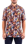 Maceoo Galileo Resistance0345 Black Vintage Car Print Short Sleeve Cotton Button-up Shirt