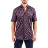 Maceoo Galileo Resistance0347 Black Skull Print Short Sleeve Cotton Button-up Shirt