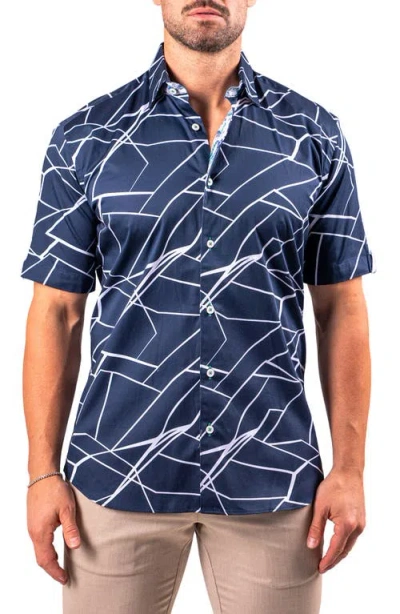 Maceoo Galileo Resistance0370 Blue Short Sleeve Cotton Button-up Shirt