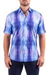 Maceoo Galileo Resistance2217 Blue Short Sleeve Cotton Button-up Shirt