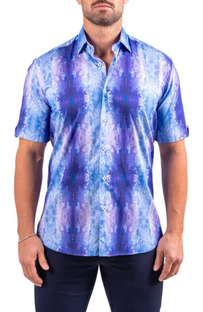 Maceoo Galileo Resistance2217 Blue Short Sleeve Cotton Button-up Shirt