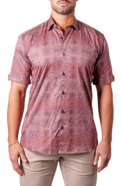 Maceoo Galileo Resistance2223 Brown Short Sleeve Cotton Button-up Shirt