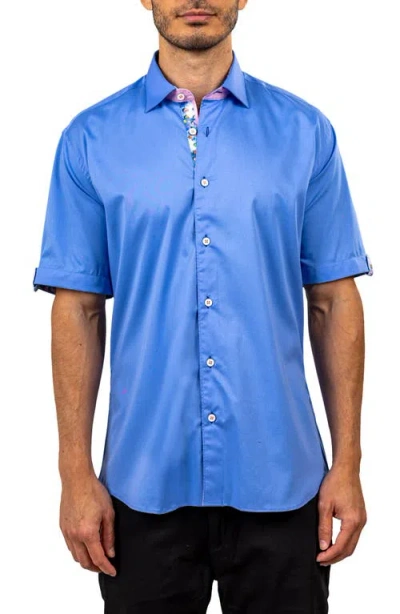 Maceoo Galileo Resistance372 Blue Short Sleeve Cotton Button-up Shirt