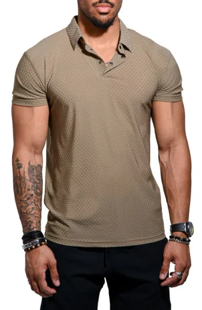 Maceoo Geo Pattern Stretch Nylon Polo In Brown