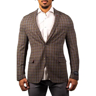 Maceoo Gingham Unconstructed Knit Blazer In Brown/yellow