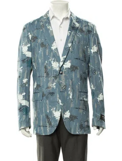 Pre-owned Maceoo Graphic Print Blazer W/ Tags In Blue