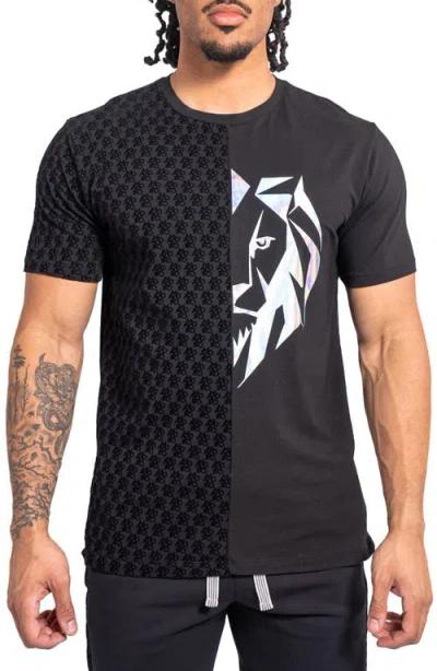 Maceoo Halflion73 Black Spliced Graphic T-shirt