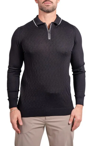 Maceoo Knitted Passion Merino Wool Quarter Zip Sweater In Black