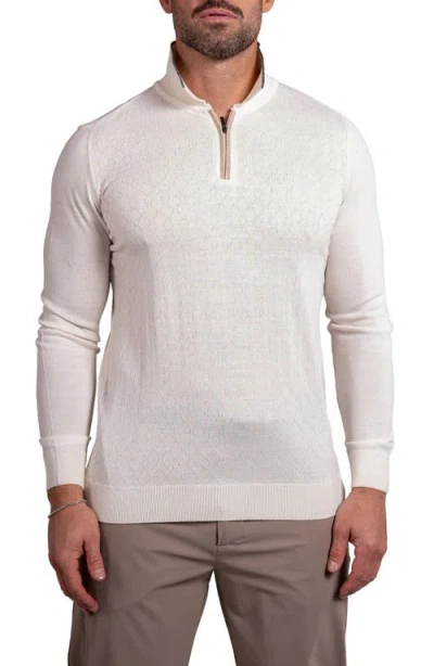 Maceoo Knitted Passion Merino Wool Quarter Zip Sweater In White