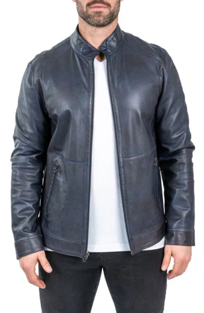 Maceoo Leather & Suede Reversible Jacket In Blue