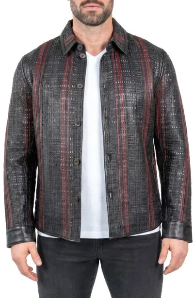 Maceoo Leather Basket Weave Jacket In Blue