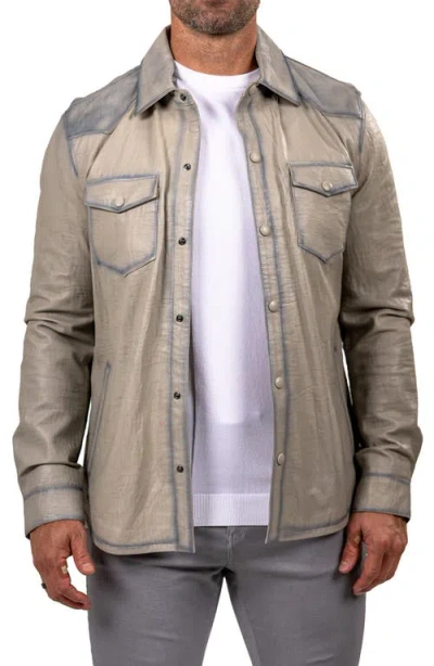 Maceoo Leather Shirt Jacket In Gray